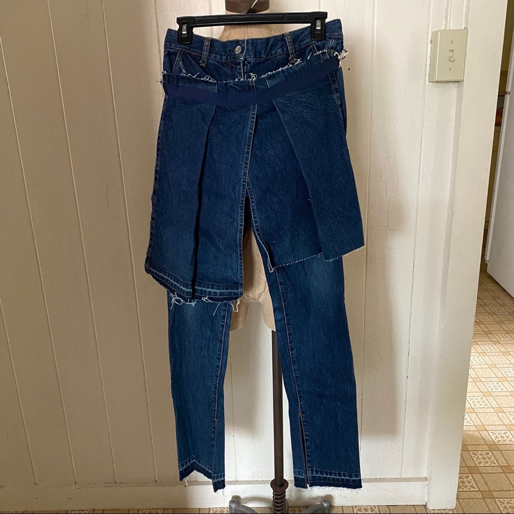 NEW SACAI sz 2 Apron Overlay Denim Jeans 401 Blue